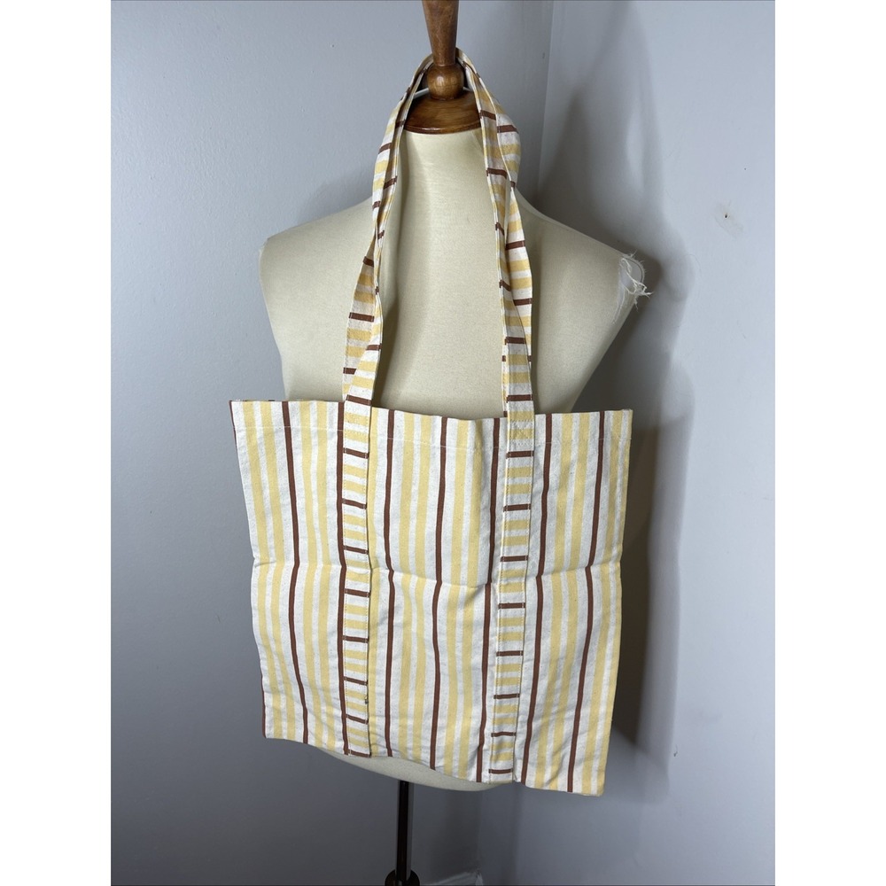 Sezane et Octobre Editions Cotton Tote Bag Tall Brick Stripe Print Yellow Brown